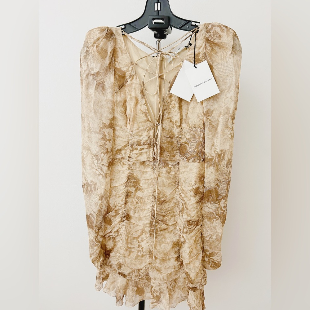 NWT Alessandra Rich Dress | Alessandra Rich Beige Lace Silk Mini Dress (US 4)